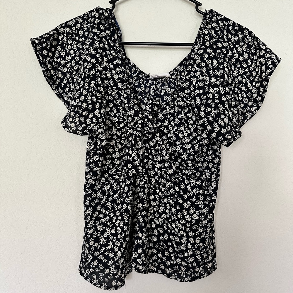 Medium Floral Babydoll Front Tie Blouse